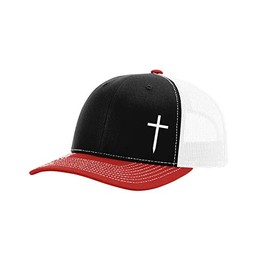 Trenz Shirt Company Christian Embroidered Cross Hat, Black/Red/White