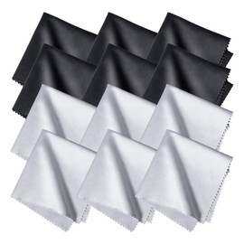 12er Pack Brillenputztücher Mikrofasertücher für Brillen, Bildschirme, Tabletten, Gläser, 30 * 30cm Schwarz/Grau