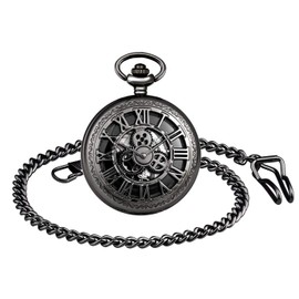 Unendlich U Men's Unisex Retro Pocket Watch with Necklace Roman Numerals Steampunk Skeleton Pocket Watches Mechanical Hand Winding Chain Watch Gift for Birthday Anniversary Day Christmas Father's Day,
