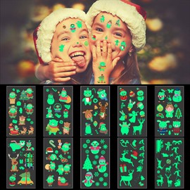 KUUQA 350 Pcs Christmas Temporary Tattoos 30 Sheet Glow Tattoo Stickers Assorted Styles Removable Sticker Tattoo for Kids Christmas Party Supplies