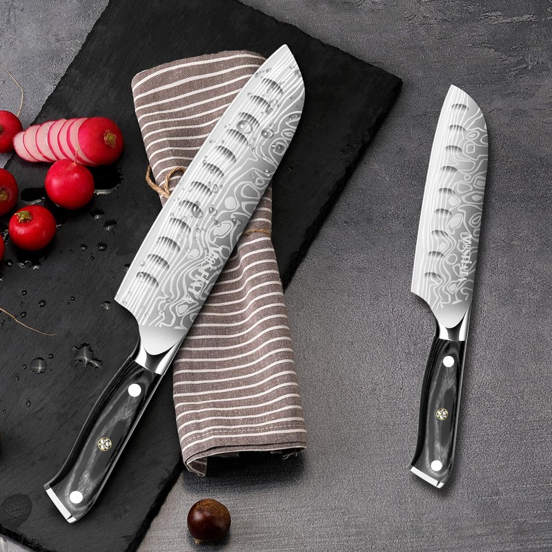 MOSFiATA 7" Santoku Knife with 5.5inch Santoku Knife, German High