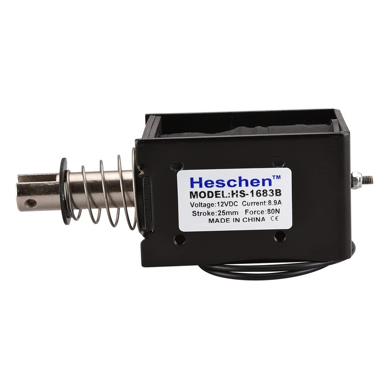 Heschen Solenoid Electromagnet, HS-1683B, DC12V 8.9A, 25mm Stroke, Force 80N,