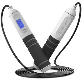 Multifun - Cuerda de saltar con contador para fitness, cuerda de saltar digital sin aplicaciones con visualización retroiluminada HD, sensores de prec