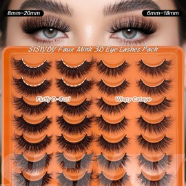 SISIYDY False Eye Lashes Strips Wispy Faux Mink 3D Cat Eyelashes 18mm 20mm Long Fluffy D Curl Strips Lashes Multipack Pack 2 Styles Mixed Lash Bulk YH320