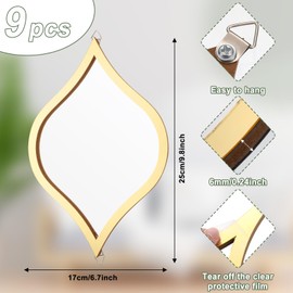 Tanlade 9Pcs Teardrop Mirror Wall Decor Acrylic Decorative Mirror Wall Decor Boho Vintage Wall Art Farmhouse Decorative Mirror for Apartment Living Room Bathroom Bedroom, 9.8 x 6.7 Inch (Gold Frame)