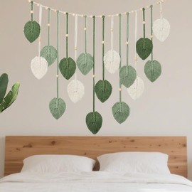 GARTMOUR Blattförmiger Wandbehang aus Baumwolle, Handgewebte Makramee-Deko mit Fransen, 120x75cm Naturstil Wandkunst für Wohnzimmer & Schlafzimmer