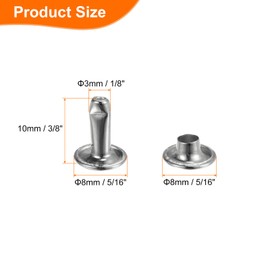 sourcing map 60 Sets Double Cap Leather Rivets, 8x10mm Round Cap Tubular Metal Studs Leather Crafting Rivets for Fabric Belt Pet Collar Boot Bag Repair and Decoration, Silver