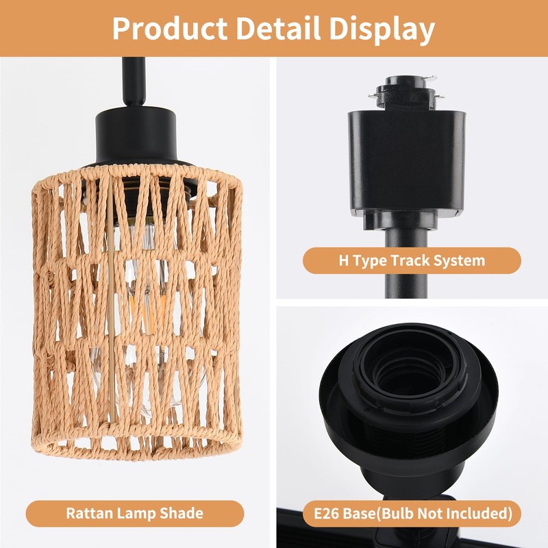 AIBISOD 4-Pack H Track Light Heads, Modern Rattan Track Lighting