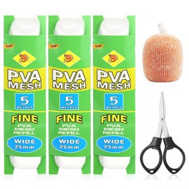 Annyswit 3 Pcs 5m Pva Mesh Refill with Scissors 25 & 37 mm Wide Pva Bags Carp Fishing Accessories Carp Fishing Mesh Bags Fast Melt Water Soluble Pva Mesh Bag for Boilie Bait Precise Feeding