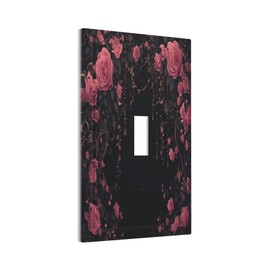 Decorative Light Switch Cover Dark Background Red Rose Leaf 1 Gang Single Toggle Device Electrical Faceplate Switchplates Decorator Outlet Wall Plate for Bedroom living Room Decor