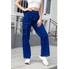 Womens Cargo Denim Jeans High Waisted Stretchy Flap Pocket Straight