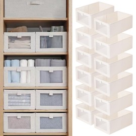 Linen Closet Organizers And Storage, 12 Pack Closet Storage Bins Linen Closet Baskets for Closet Organization Foldable Closet Organizer Bins with Clear Window For Organizing Clothing, Jeans, Shelves