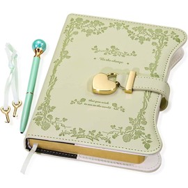 Hoci Poci Diary with Lock and Keys for Girls Gift Ideas, Refillable Journal for Women, Secret Notebook with Lined Pages for Writing Drawing, Pen and Bookmark Included (Light Matcha)