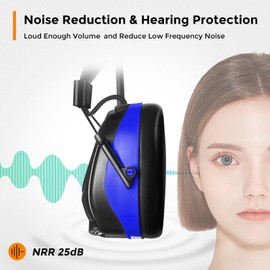 PROTEAR AM/FM Bluetooth Radio Headphones 25dB NRR,Noise Reduction Safety Earmuffs,Digital Display Headset,Built-in Mic,Rechargetable Ear Hearing Protection for Walkman Mowing,Lawn,Work(Blue)