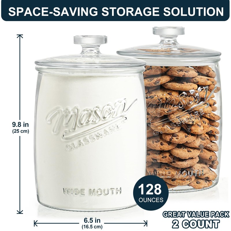 Dwbligt 2 Pack Cookie Jar, 1 Gallon Glass Jar with