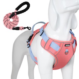 AIITLE Durable Dog Vest Harness and Leash Set, No Pull Pet Harness with Safety Memory Buckle, Adjustable Breathable Dog Harness, Reflective Outdoor Pet Vest for Extra Small Dogs Coral XXS
