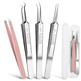 APLZGMG Mitesserentferner Set, 4 Stück Pinzette zum Entfernen von Mitessern und Pinzette für Eingewachsene Haare, Präzisions Mitesser Pickel Extraktor für Pickel, Whitehead Pinzette, Wimpernpinzette