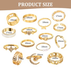 ZENGSING Vintage Gold Knuckle Rings Set of 15 Gold Stackable Rings Boho Chunky Finger Rings Knuckle for Girls Vintage Ring Women's Set, Metal, No Gemstone