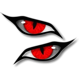 Pair of evil eyes with red iris vinyl drone motorcycle helmet car sticker Decal 70x30mm each