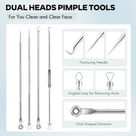 5PCS Blackhead Remover Comedone Extractor,Stainless Pimple Popper Tool，Curved Blackhead Tweezers Kit, Professional Stainless Pimple Acne Blemish Removal Tools Kit，Blackhead Extractor Tool