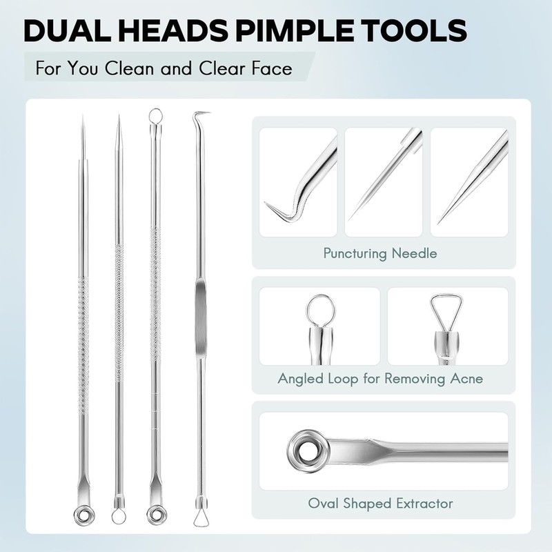 5PCS Blackhead Remover Comedone Extractor,Stainless Pimple Popper Tool，Curved Blackhead Tweezers