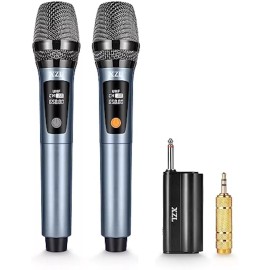 Unbranded Blue Wireless Microphone Rechargeable Two Cordless Microphones - Blue