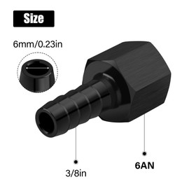TRUCKMETER 6AN Female to 3/8 Hose Barb Fittings Adapter, Black Hard Aluminum Hex Anodized Push On Barb Connector, Automotive Accessories Suitable for Vehicle Fuel Oil Line Modification