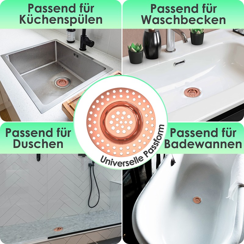 Kitchen Helpis® 2 x Sink Strainer Copper-Coloured Suitable for All