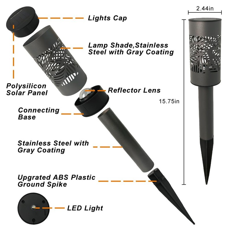 LAMTREE 6 Pack 8 Lumens Solar Pathway Lights, Metal Lamp