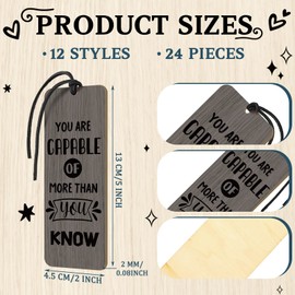 24 Pcs Inspirational Wood Bookmarks Thank You Gifts Bulk Inspirational Bookmark with Tassel Employee Appreciation Gifts for Coworker Women Men Teacher Gift(Spirit)