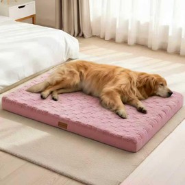 Patas Lague Orthopedic XL Dog Bed Large Sized Dog 48''X30'', Waterproof Soft Comfortable Egg Crate Foam Large Pet Beds Crate Mat with Removable Washable Cover and Nonskid Bottom, Pink
