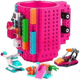 Fashion Electronics Taza con bloques de construcción de diferentes colores (incluye 1 personaje y 8 a 14 bloques de construcción) (Fuchsia)