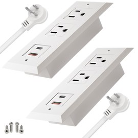 Fadossu Furniture Recessed Power Bar - Set of 2,20W USB C Fast Charging Station,18W QC3.0 USB-A,2-AC Outlet,Flush-Mount Desktop Power Strip for Sofa Nightstand Counter,Flat Plug,6.5FT,White