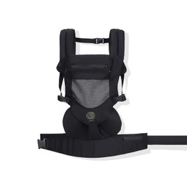 Babytrage ergonomische für Neugeborene 3D-Mesh super ergonomisch 4 Positionen mit verstellbarer Kapuze von 4 Monaten bis 18 kg (Schwarz)