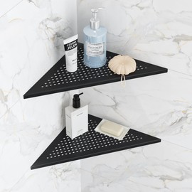 Qeke 2 Pack Bathroom Corner Shelf, Recessed 12" Corner Shower Shelf, SUS304 Stainless Steel Triangular Wall Mount, No Drilling, Matte Black