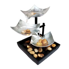 Bluelander Fuente de Agua de Relajación, Cascada Iluminada con LED, Piedras Naturales, Sonidos Relajantes, Ideal para Interiores o Exteriores, Tamaño de 15 x 15 x 20 cm, Impermeable y Resistente