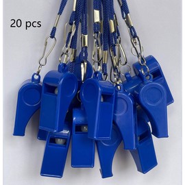 DYBADYSA 20 Pcs Blue Plastic Loud Whistle with Lanyard for Referee Coache Basketball Football Sport Soccer Hiking Outdoor Training Game Event Lifeguard Survival Emergency School Supplier Set