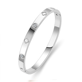 PDWZNBA 18K Gold Plated Love Friendship Bracelets with CZ Stones Trendy Stainless Steel Bangle Jewelry