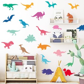 Wall Stickers Decor for Kids Room DIY Colorful Dinosaurs Boys Room Decor Wall Decal for Bedoom Nursery Window Kindergarten Closet 6 Sheets