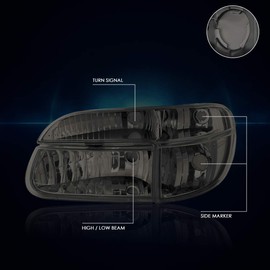 PM PERFORMOTOR Smoked Housing Clear Corner Pair of Headlights Replacement Compatible with 95-01 Explorer / 97 Mercury Mountaineer, PMHL-FEXP-9501-4P-OH-SC