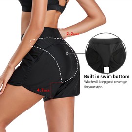 RELLECIGA Women's Black High Waisted Swim Shorts with Pockets UV Sun Protection Board Shorts for Women Size X-Large