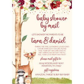 Girls Woodland Animals Baby Shower By Mail Invitations, Virtual Baby Shower Invitation Card Sets With Matching Return Address Labels, Far Away Baby Shower Invitations For Girls