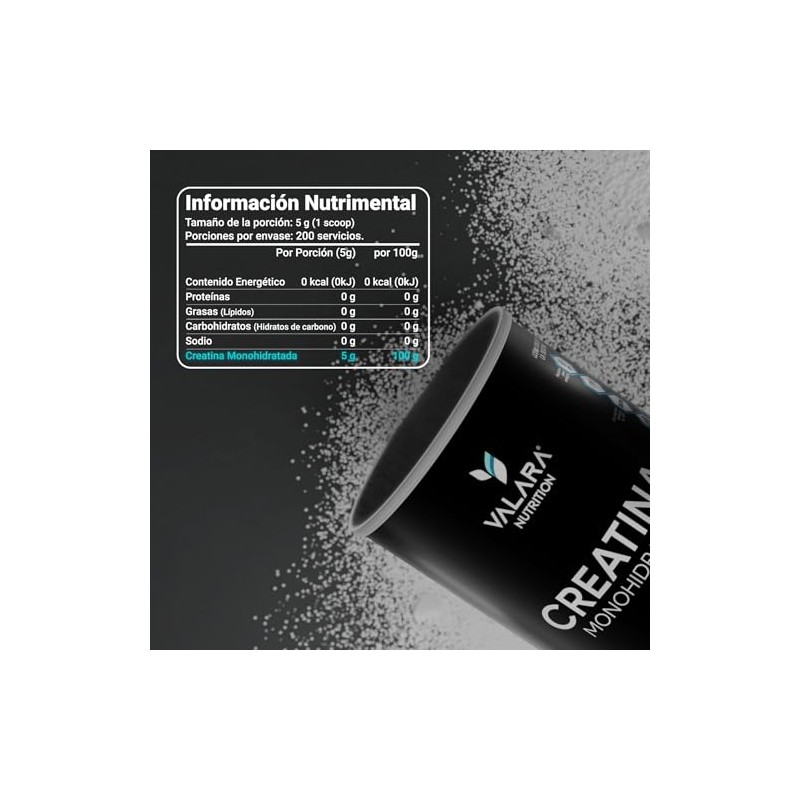 VALARA Creatina Monohidratada Máxima Pureza Sin Sabor Sin Azúcar (1kg)