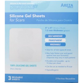 Areza Silicone Gel Sheet for Scars 4" x 4" (3 Sheets per Box)