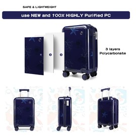 Somago 4 Piece Kid's Luggage with Backpack Set for Boys Girls Spinner 18" Hardside PC Rolling Carry on Suitcase with TSA Lock Seashell Pattern (Navy Blue)