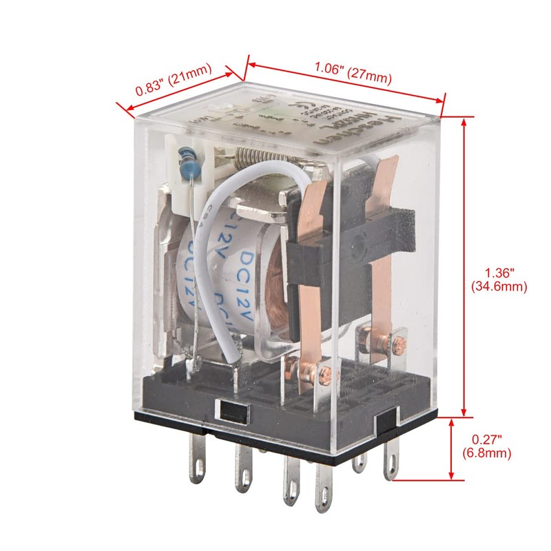 Heschen Gereral Purpose Relay, HH52P, 12VDC Coil, 5A 220VAC/24VDC, DPDT,