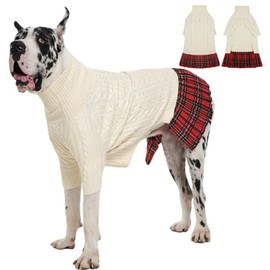 IECOii Girl Dog Sweater Dress, Great Dane Sweaters for Girl Dogs, Beige,5XL, Extra Large Dog Sweater for Female Dogs Pet Winter Dress for Giant Breeds - Xmas Turtleneck Knitwear for Cold Weather