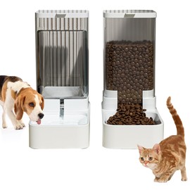 POGEPE 2 en 1 Alimentador Alimentos y Dispensador, 2.1Kg Comedero para Perro y 3.8L Bebedero para Perro, Juego de Comedero Automático A Prueba Polvo para Perros y Gatos, Desmontable y Fácil Limpiar