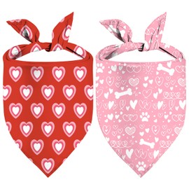 Valentine's Day Dog Bandana, 2 Pack Adjustable Holiday Party Birthday Pets Valentine Day Bandana Triangle Bibs Cat Scarf Set