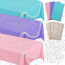 Unittype 9 Pcs Fish Net Decorative and Tablecloth Set with 1050 Pcs Iridescent Bubbles Cotton Fishnet Table Cover Table Centerpiece for Nautical Themed Party Baby Shower Pirate Mermaid Party